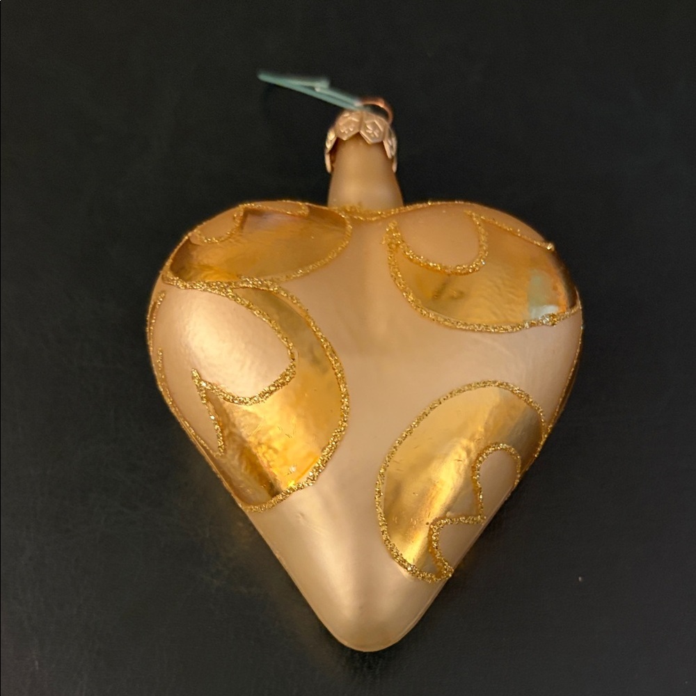 Vintage Peir One glass gold heart Christmas ornament. 3”wide 4” tall.